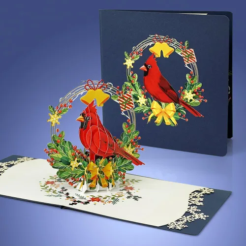 Vista 5 de CUTPOPUP - Tarjeta de felicitación con diseño de cardenal, Feliz Navidad, Navidad 3D, Año Nuevo, tarjeta de felicitación (cesta de cardenal)