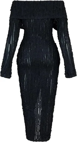 Vista 5 de Tcremisa Women's Elegant Off Shoulder Dress Sexy Long Sleeve Button Down Ruffle Mesh Bodycon Long Dresses