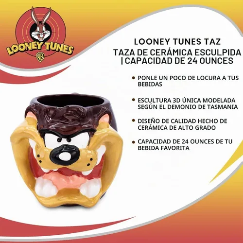 Vista 6 de Silver Buffalo Looney Tunes Taz Face - Taza de cerámica esculpida en 3D, 24 onzas