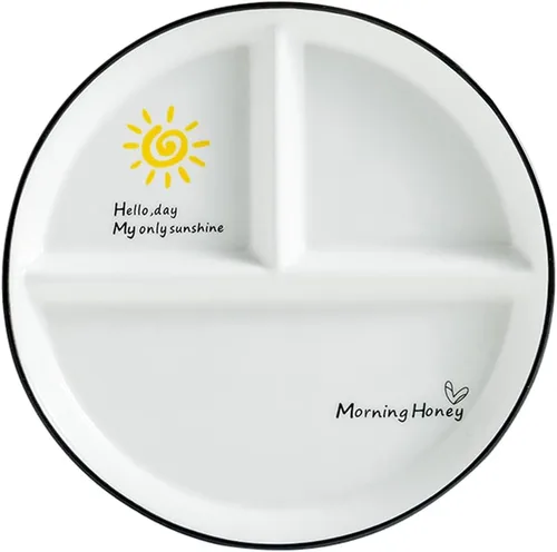 Vista 11 de Platos divididos de porcelana para niños, placas redondas de control de porciones para pérdida de peso para adultos, platos llanos con compartimento