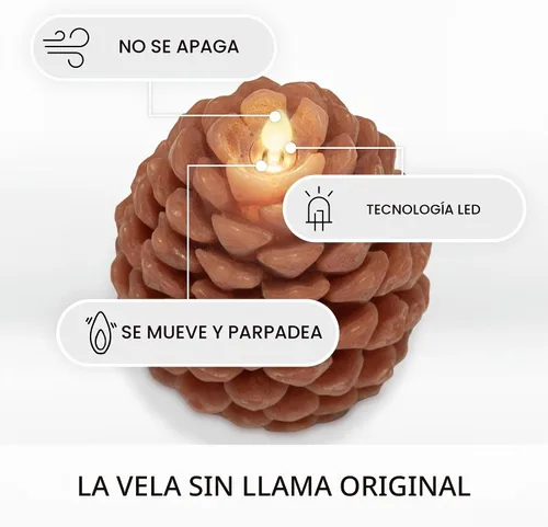 Vista 3 de Luminara Vela sin llama de pino con forma de piña: acabado Adobe con aspecto de tiza, cera real sin perfume, velas LED, funciona con batería