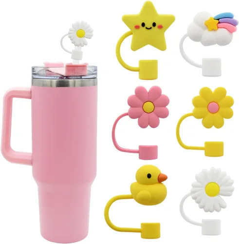Vista 17 de Tapa con Pajita para Vaso Stanley, Tapa Superior Compatible para Vaso Térmico de 30 y 40 Oz con Asa, 10mm 0.4in Cubiertas de Pajita a Prueba de 2