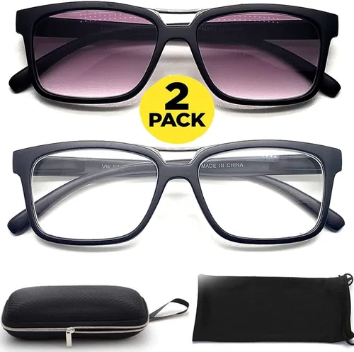 Vista 2 de BillyJoe Gafas de miopía para conducción a distancia, gafas de miopía para hombres y mujeres (2 pares) de forma cuadrada rectangular