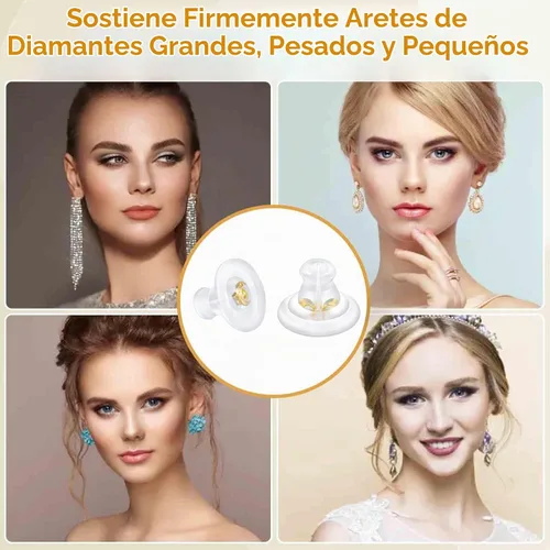 Vista 4 de Respaldos de Aretes, Respaldos de Aretes de Silicona de Oro 18K para Aretes de Botón/Orejas Caídas, Respaldos de Aretes con Cierre de Seguridad
