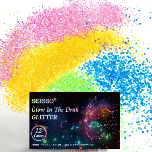 Vista 9 de SEISSO Polvo que brilla en la oscuridad, 12 colores, tinte de resina epoxi, pigmento luminoso con purpurina en polvo, seguro de larga duración