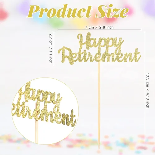 Vista 2 de 36 piezas de adornos oficiales para cupcakes de jubilación con purpurina para jubilados, decoración de pasteles para fiestas temáticas de despedida