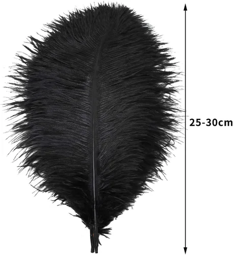 Vista 4 de Ballinger 24 plumas de avestruz negro de 10 a 12 pulgadas, 12 plumas de avestruz negro de 12 a 14 pulgadas y 10 piezas de plumas de avestruz negro