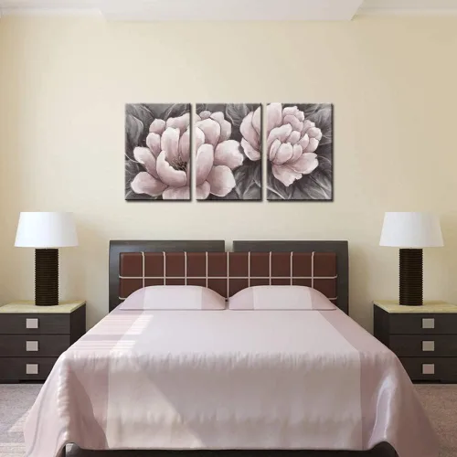 Vista 5 de Biuteawal Lienzo de flores para pared, arte abstracto de color rosa y gris, elegante pintura floral, imágenes de naturaleza muerta para el hogar
