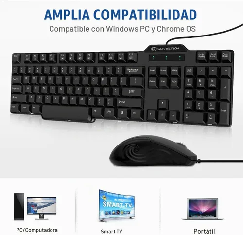 Vista 5 de Combo de teclado y mouse con cable, tamaño completo de 104 teclas, USB Plug