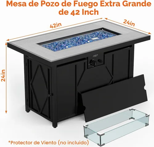 Vista 9 de 42 inch Propane Fire Pit Patio Outdoor Fire Pit Table Large Rectangular