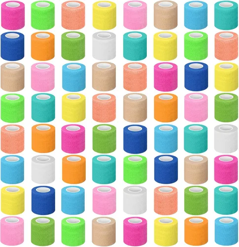 Vista 21 de Treela - Paquete de 64 vendajes autoadhesivos de 2 pulgadas x 5 yardas, colores surtidos Cohesive Flexible Wrap for Wrist Ankle Fingers