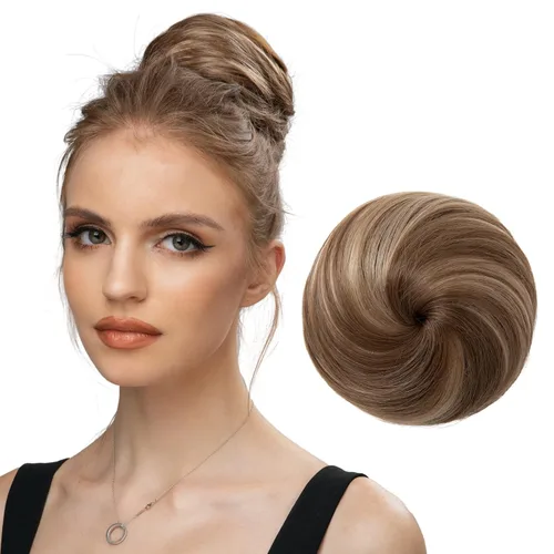 Vista 21 de SARLA Extensiones de moño de pelo falso para mujer, sintético, recogido, con cordón, moño de ballet, piezas de cabello color castaño medio Castaño