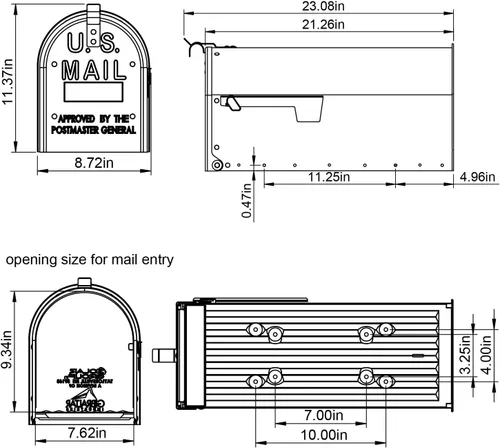 Vista 9 de Architectural Mailboxes Admiral™ Buzón de Correo de Metal de Aluminio Resistente al Óxido Montado en Poste para Exterior, Negro, Buzón Grande