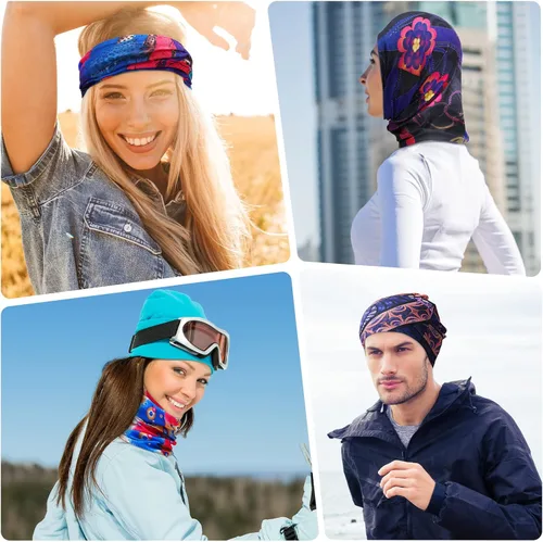 Vista 6 de Jiuguva 26 piezas de polaina de cuello para hombre, diadema bohemia, envoltura para la cabeza, a granel, senderismo, bufanda sin costuras, bandana