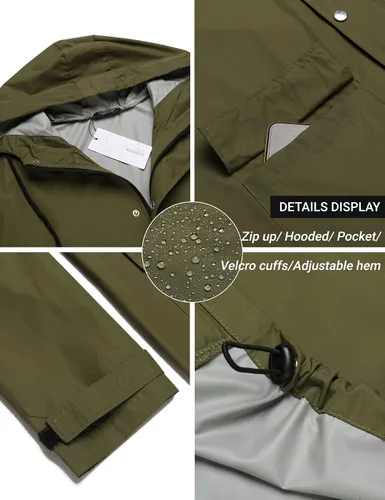 Vista 5 de COOFANDY Chaqueta impermeable para hombre con capucha, impermeable, ligera, activa, larga