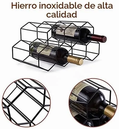 Vista 2 de Fomanish - Soporte para 7 botellas, estante de vino independiente, moderno soporte de mesa de metal para cocina y bodega Negro