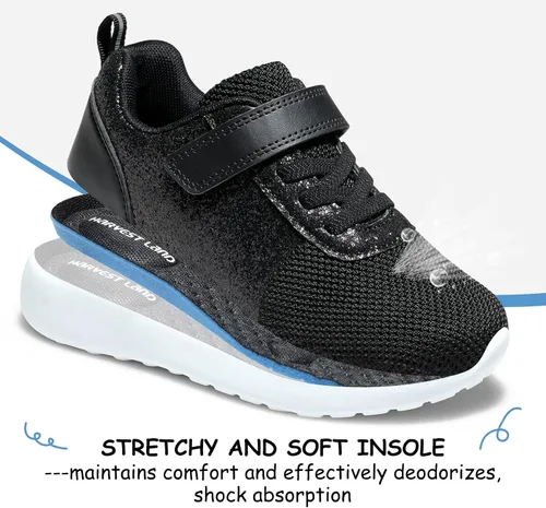 Vista 3 de Harvest Land - Tenis para niñas con brillantina y diseño de malla transpirable con gancho y lazo para correr (niños pequeñosniños grandes)