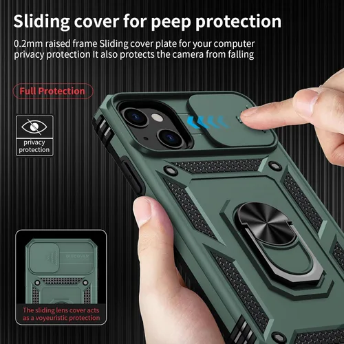 Vista 3 de Funda para iPhone 13 Mini con cubierta para lente de cámara, protector de pantalla HD, protección contra caídas de grado militar de 10 pies, soporte
