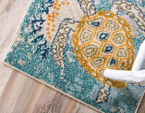 Vista 6 de Unique Loom Positano Collection - Alfombra costera moderna de tortugas en beige, de la colección Positano (2 x 7 pies)