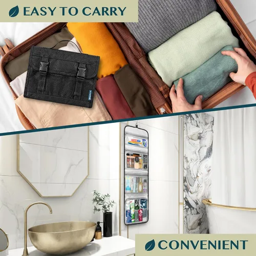 Vista 5 de PAVILIA Neceser colgante de viaje para mujeres y hombres, kit de bolsa de maquillaje de gran capacidad, estuche organizador de almacenamiento