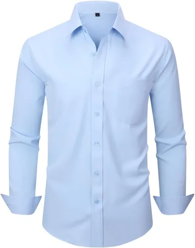 Vista 100 de corfty Camisa de vestir de manga larga para hombre, ajuste regular, elástica, sin arrugas, casual, con botones