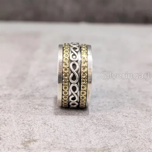 Vista 5 de Infinity Spinner Band, Meditation Ring, 925 Sterling Silver Ring, Spinning Thumb Ring, Two Tone Ring, Fidget Ring, Handmade Jewelry, Christmas