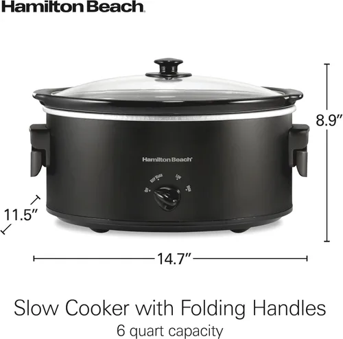 Vista 8 de Hamilton Beach olla de cocción lenta de 6 cuartos con asas plegables que ahorran espacio, 3 ajustes de calor, olla de cerámica apta