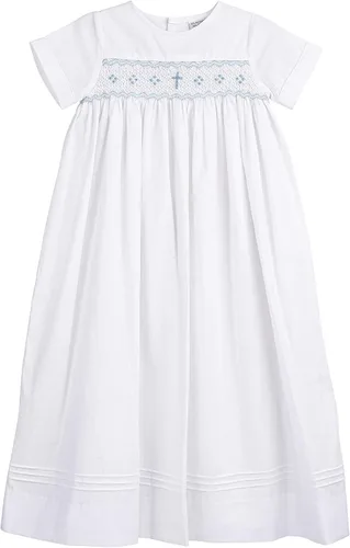 Vista 2 de Vestido de bautizo blanco con detalle de cruz y manga corta + capó