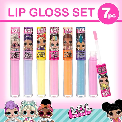 Vista 3 de L.O.L Surprise - Paquete de 7 brillos de labios para niñas, brillo labial Lol Maquillaje no tóxico para niños con L.O.L. Personajes