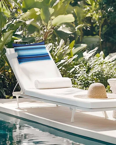 Vista 6 de Almohada reclinable para la cabeza con relleno, almohadas coloridas de estilo mexicano a rayas azul claro con correa ajustable, almohadas de patio