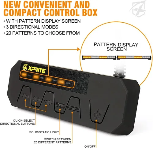 Vista 5 de Xprite Luces estroboscópicas de emergencia para salpicadero, barra de luz antirreflejos de 32 LED, control remoto inalámbrico y ventosas potenciadas