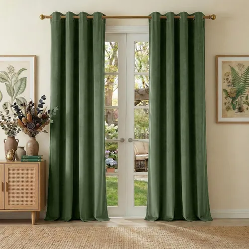 Vista 73 de NICETOWN Cortinas de terciopelo beige 100% opacas de 84 pulgadas de largo, 52 pulgadas de ancho, 2 paneles para dormitorio y sala de estar, cortinas