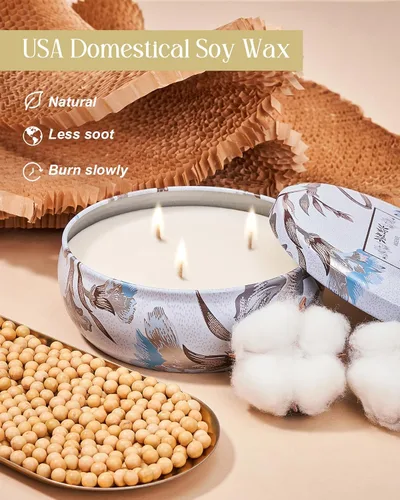 Vista 38 de M&SENSE Velas aromáticas de bayas cítricas, vela grande de lata de soja de 3 mechas, más de 40 horas de tiempo de combustión, cera vegana 100%