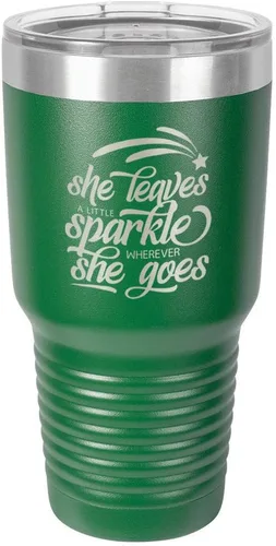 Vista 22 de SHE LEAVES A LITTLE SPARKLE WHEREVER SHE GOES Vaso negro de 30 onzas con popote y tapa superior deslizante Taza de viaje de acero inoxidable