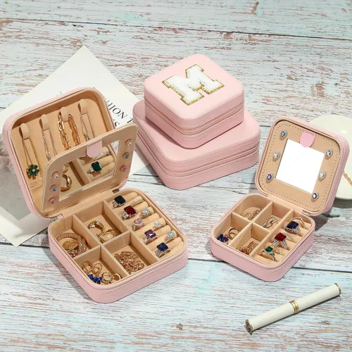 Vista 7 de Organizador de joyas y joyero de viaje, 2 piezas de regalo rosa, estuche de viaje para mujeres, organizador de joyas de viaje para mujeres, regalos