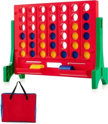 Vista 11 de COSTWAY - Juego gigante de 4 en línea con bolsa de transporte de almacenamiento, juego Jumbo de 4 en fila con ajedrez, deslizador de liberación