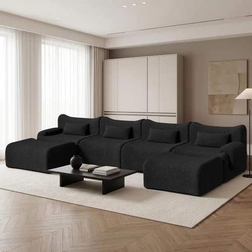 Vista 20 de Sofá modular modular de 126 pulgadas en forma de L para sala de estar, sofá modular de gran tamaño con asientos profundos, sofás modernos con Negro