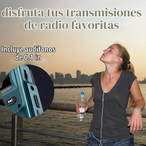 Vista 4 de Radio de bolsillo FM con carga USB-C de 2000mAh recargable, excelente recepción, altavoz claro y conector para auriculares, pantalla LCD, radio FM