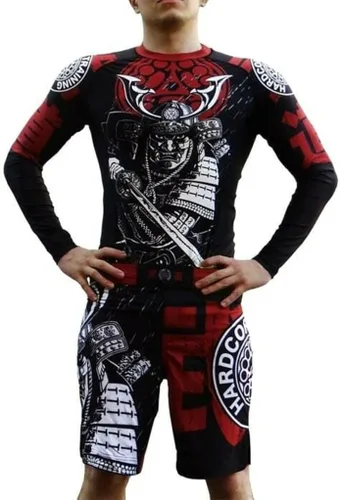 Vista 3 de Hardcore Training Camiseta de compresión para hombre, manga larga, Jiu Jitsu, MMA No-Gi, BJJ apretada, capa base de combate