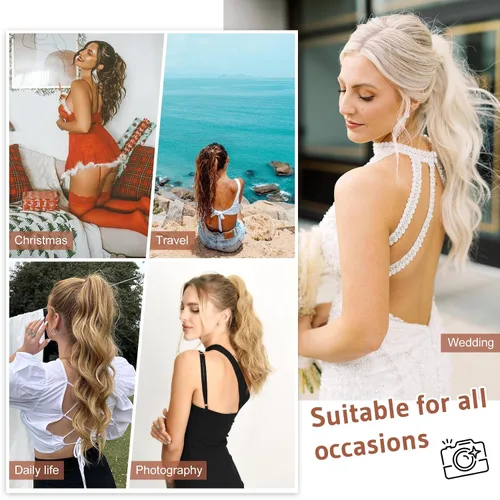 Vista 6 de FLUFYMOOZ Extensión de cola de caballo, extensión de cola de caballo con clip de garra de 18 pulgadas, extensiones de cabello ondulado y rizado