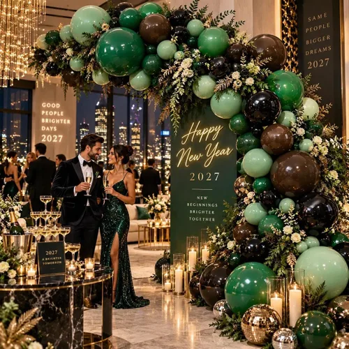 Vista 9 de Globos negros, verdes y marrones, doble relleno, color verde esmeralda oscuro, kit de arco de guirnalda de globos para Navidad, Año Nuevo Negro