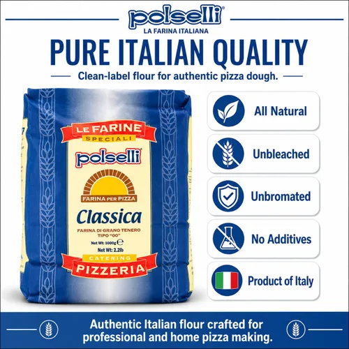 Vista 4 de POLSELLI Classica, Harina Tipo "00" Doble Cero Extra Fina, 11 libras (5 kg), Harina Napolitana Italiana para Pizza, Pan, Pasta y más, Totalmente