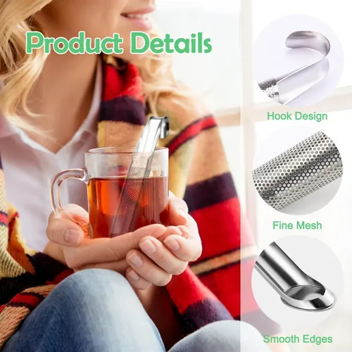 Vista 6 de 2 difusores de té de acero inoxidable, coladores de té de acero inoxidable para té suelto con mango de gancho para colgar, difusor de té de mango