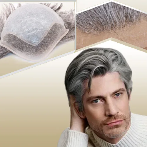 Vista 18 de Peluca de cabello humano europeo de repuesto para hombre, encaje suizo frontal, 0.003 in, piel fina, poliuretano, con bucle, 10 x 8 pulgadas