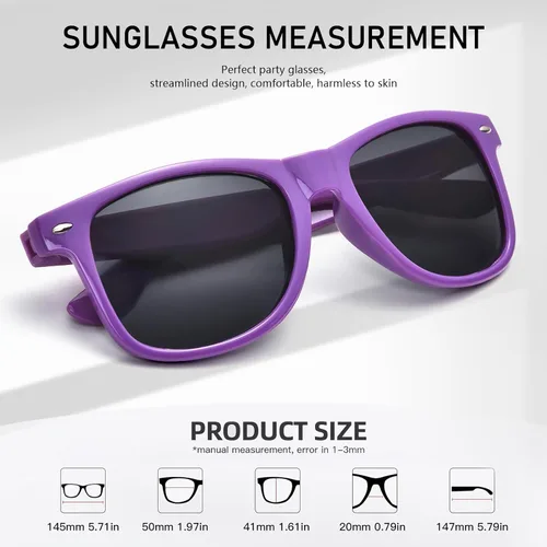 Vista 3 de SUNOVELTIES Paquete de 1020 lentes de sol de fiesta de colores neón a granel, lentes tintados retro para adultos unisex