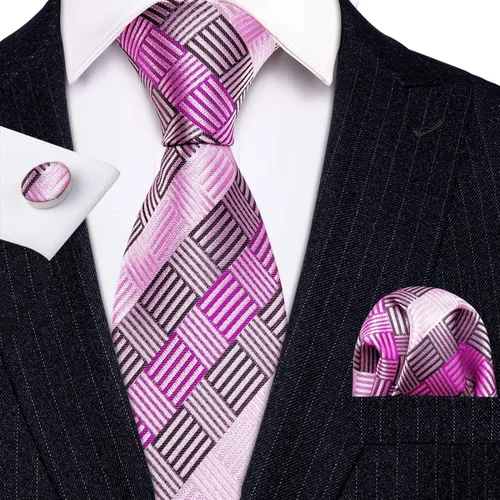 Vista 6 de YOHOWA Conjunto de corbatas a cuadros para hombre de seda negocios boda formal a la moda corbata y bolsillo cuadrado