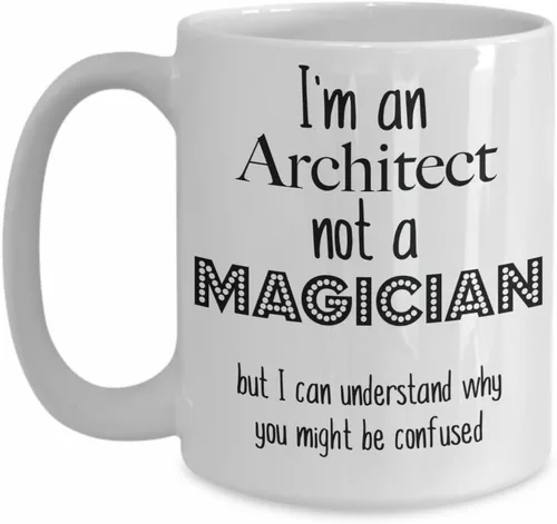 Vista 3 de Funny arquitecto taza, I 'm un arquitecto no un mago, arquitecto taza de café, 11onza, Blanco