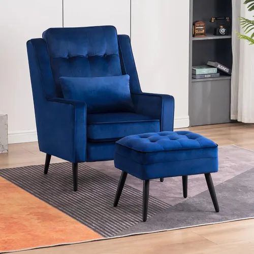 Vista 2 de MCombo Sillas decorativas, sillón individual tapizado de terciopelo para sala de estar, silla de recepción para oficina 4278 (azul)