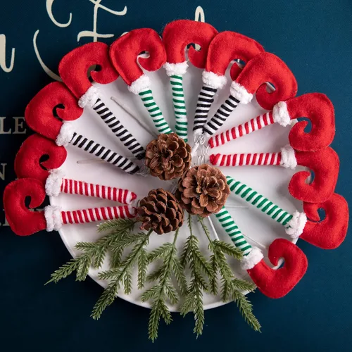 Vista 5 de 6 púas de peluche para patas de elfo, adornos para árbol de Navidad con alambre fijo para decoración del hogar y fiestas