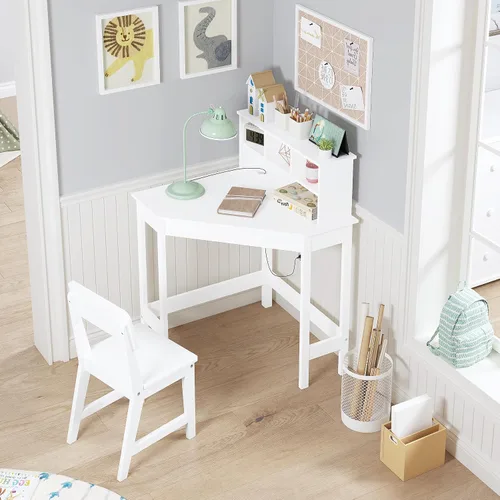 Vista 6 de UTEX Escritorio para niños, juego de escritorio de esquina y silla, mesa de estudio para niños con almacenamiento y gabinete para uso escolar